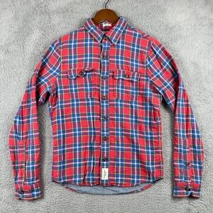 Abercrombie & Fitch Muscle Fit Plaid Button Down Shirt Mens Medium Red Blue Y2K